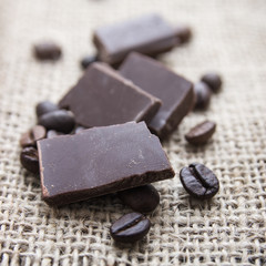 close up of chocolate and coffee beans