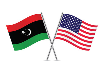 Libyan and American flags. Vector illustration.
