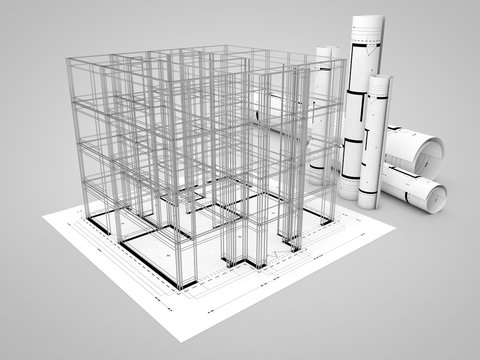 Baustelle auf Plan mit Bauger&uuml;st