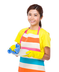 Asian Housewife washing dish