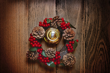 Christmas wreath on a wooden door