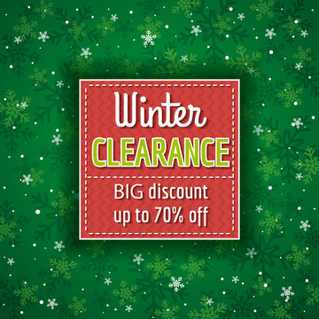 green christmas background and  label with sale offer