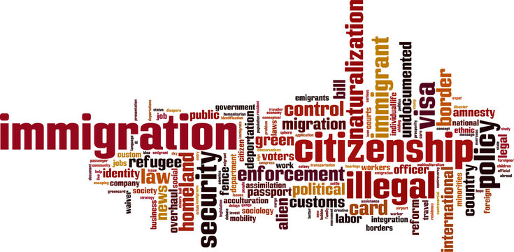 Immigration word cloud concept. Vector illustration