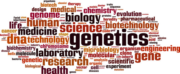 Genetics word cloud concept. Vector illustration