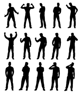 Set of various man gesture silhouettes