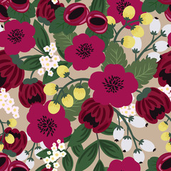 Blooming flowers - vector floral seamless pattern