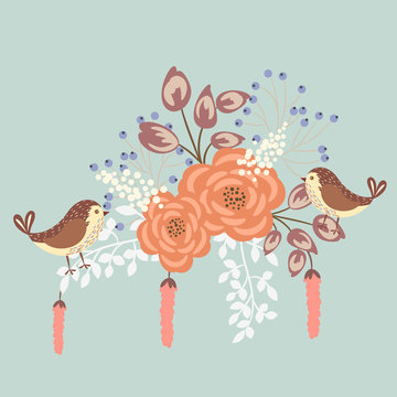 Birds and flowers - vintage background