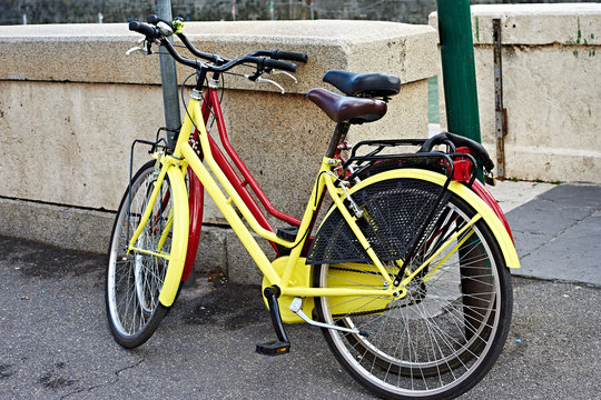 Yellow and red retro bike