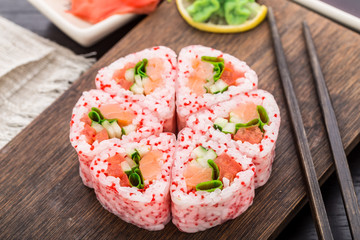 Flower made of sushi roll.