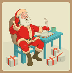 Santa with phone sitting at the table