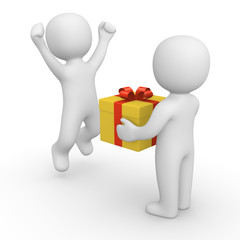 3d human giving gift to another person