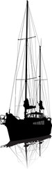 Sailing vessel on pier. Vector silhouette.