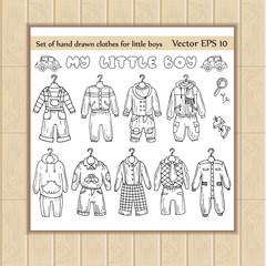 Vector set of hand drawn clothes for little boys