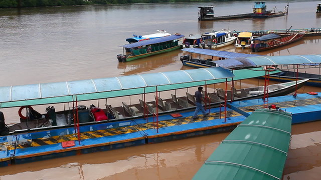 Passenger boats docked in the Amazon