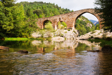 Fototapeta na wymiar Medieval arched bridge in Pyrenees. Catalonia