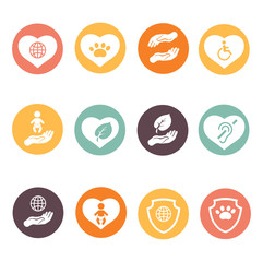 Charity donation social services and volunteer white round