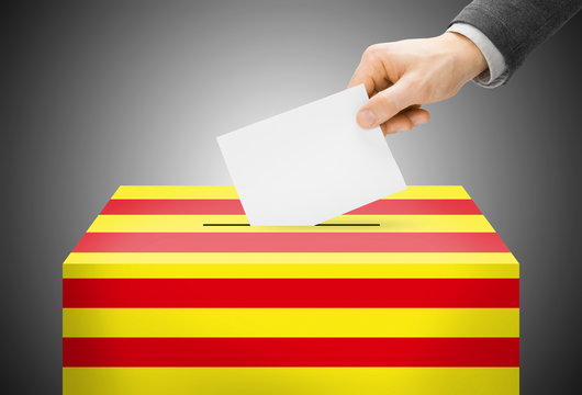 Ballot box painted into national flag colors - Catalonia