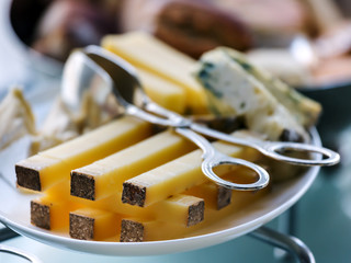 Slices of cheese on a plate