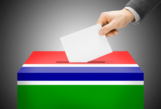 Ballot box painted into national flag colors - Gambia