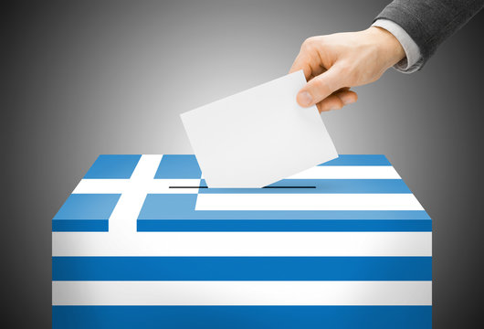 Ballot box painted into national flag colors - Greece