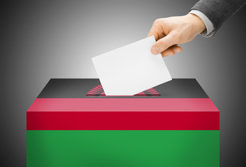 Ballot box painted into national flag colors - Malawi