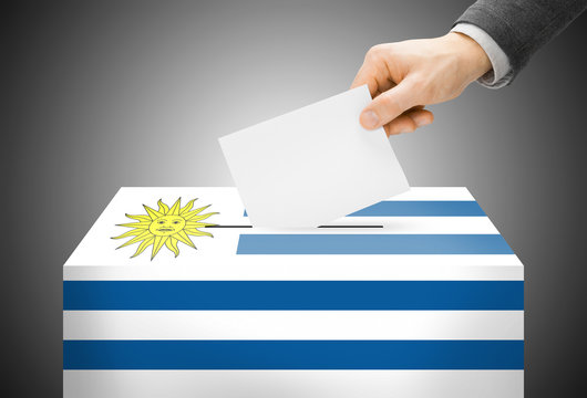 Ballot box painted into national flag colors - Uruguay