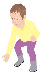 The child picks up something