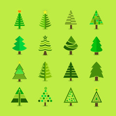 Abstract green Christmas tree icons set