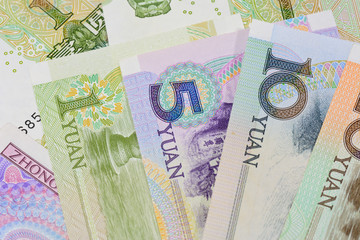 chinese Yuan banknotes (renminbi)  for money and business  conce