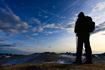 Mountaineer on the Velika planina mountain plane