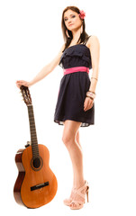 Fototapeta premium Music lover, summer girl with guitar isolated