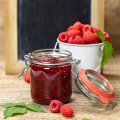 Fresh Raspberries Jam with Chalkboard