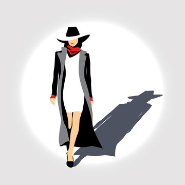 woman walking fashion style black white clip art preview