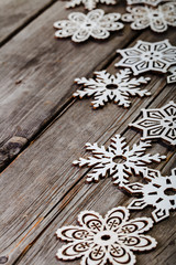 white wooden snowflakes
