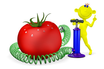 Yellow man pumps a tomato