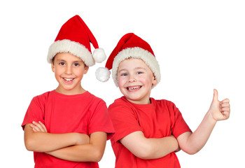 Two children with Christmas hat