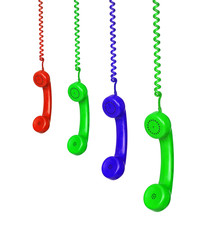 Four colored phones hanging