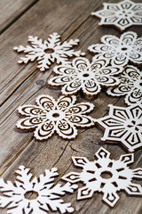 white wooden snowflakes