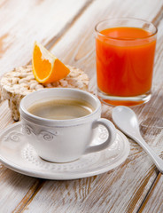 Coffee cup and  juice