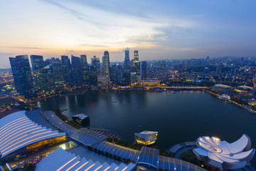 Fototapeta na wymiar Twilight cityscape business area of Singapore