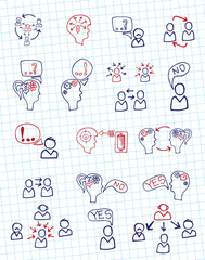 Doodle scheme people communication with icons.Notepaper