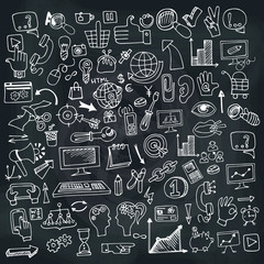 Doodle business seo icons set on Chalkboard