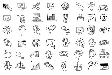 Doodle business seo  icons set.Outline sketchy