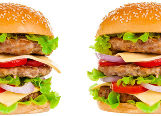 Big hamburger on white background