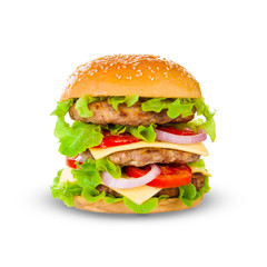 Big hamburger on white background