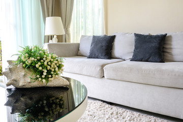 Sofa with pillows in livingroom