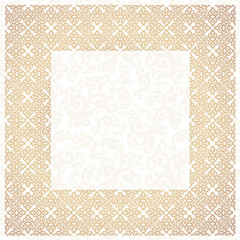 Golden square frame. White background.