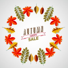 Autumn abstract floral background circle made from minimalist le