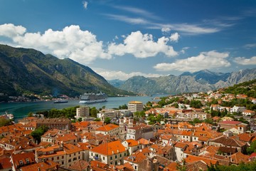 Naklejka na ściany i meble Beautiful landscape of Kotor Bay, Montenegro, Adriatic sea