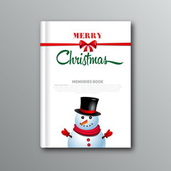 Christmas book cover or flyer template with snowman, vector